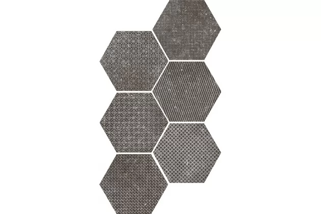 Coralstone Hexagon Melange Black 29,2x25,4 - Czarna płytka heksagonalna