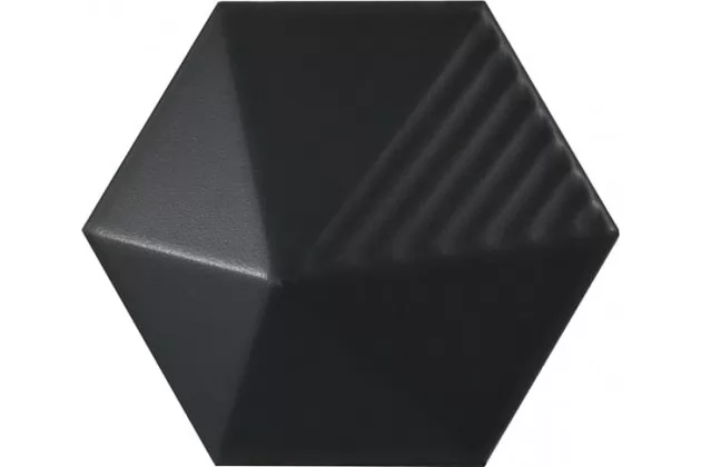 Magical 3 Umbrella Black Matt 12,4x10,7 - Czarna matowa płytka ścienna heksagonalna 3D