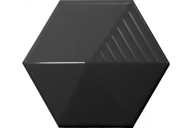Magical 3 Umbrella Black 12,4x10,7 - Czarna płytka ścienna heksagonalna 3D