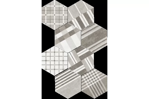 Hexatile Cement Geo Grey 17,5x20 - Wzorzysta płytka heksagonalna