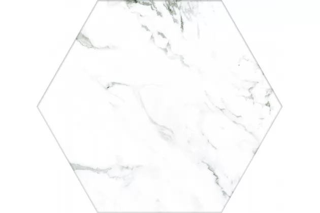 Calacatta Hex 25 22x25. Biała płytka imitująca marmur