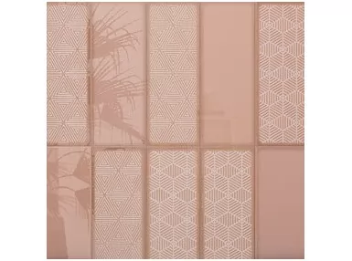 Fulham Pink Decor 15x40 - różowa płytka ścienna cegiełka z wzorem geometrycznym