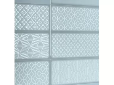 Fulham Aqua Decor 15x40 - niebieska płytka ścienna cegiełka z wzorem geometrycznym