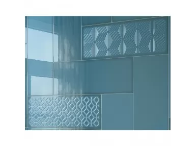 Fulham Blue Decor 15x40 - niebieska płytka ścienna cegiełka z wzorem geometrycznym