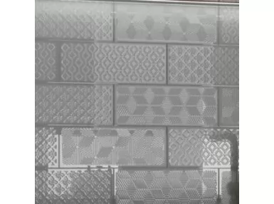 Fulham Grey Decor 15x40 - szara płytka ścienna cegiełka z wzorem geometrycznym