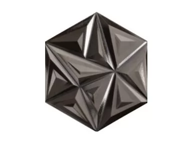 Yara Black Metal 28,5x33. Czarna płytka heksagonalna trójwymiarowa
