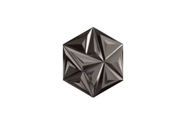 Yara Black Metal 28,5x33. Czarna płytka heksagonalna trójwymiarowa