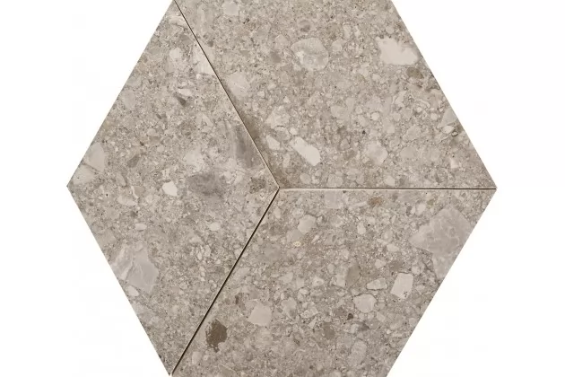 Mystone Ceppo di Gre Greige Mosaico 3D 29x33,5 M0KN. Brązowa płytka ścienna heksagonalna imitująca lastryko