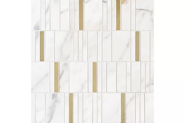 Allmarble Wall Golden White Mosaico Barcode Lux 40x43 M8H - Biała płytka ścienna mozaika