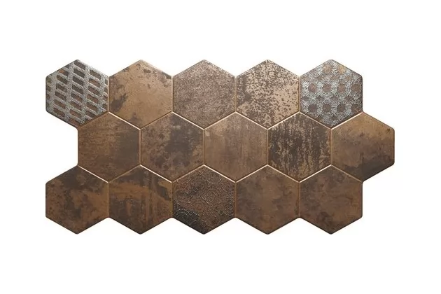 Hive Cobre 45,5x90. Mosiężna płytka heksagonalna