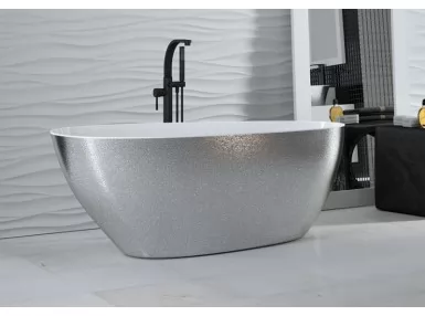 Wanna wolnostojąca Viya Glam Srebrna 160 x 70 x 170 L + odpływ