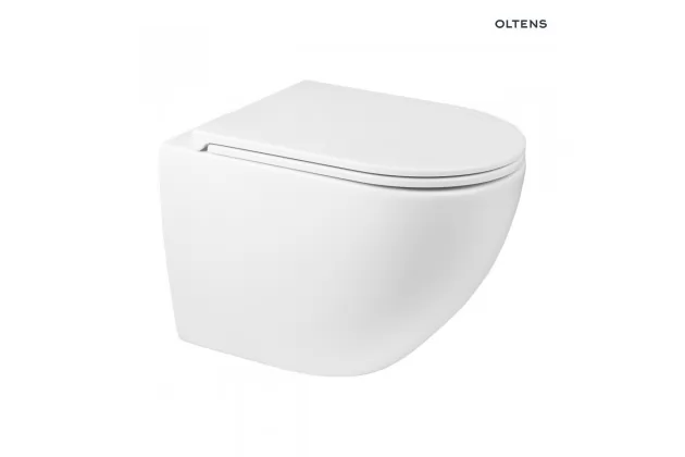 Zestaw Oltens Hamnes miska WC wisząca PureRim z powłoką SmartClean z deską wolnoopadającą Ovan Slim
