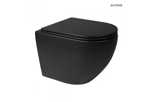 Zestaw Oltens Hamnes miska WC wisząca PureRim z deską wolnoopadającą Ovan Slim czarny mat