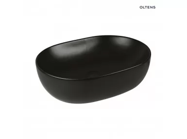 Oltens Hamnes Thin umywalka 49,5x35,5 cm nablatowa owalna z powłoką SmartClean czarny mat