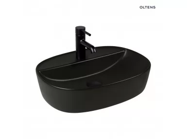 Oltens Hamnes Thin umywalka 51x39 cm nablatowa z otworem na baterię owalna czarny mat