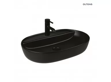Oltens Hamnes Thin umywalka 62x42 cm nablatowa z otworem na baterię owalna czarny mat