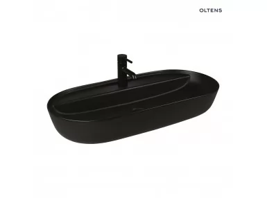 Oltens Hamnes Thin umywalka 80x40 cm nablatowa z otworem na baterię owalna czarny mat