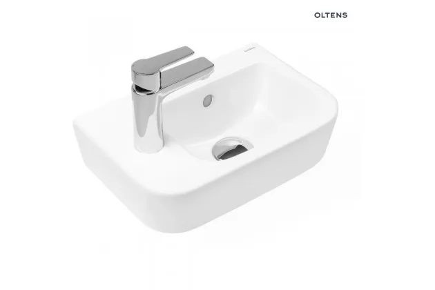 Oltens Vernal umywalka 37x24,5 cm wisząca lewa z powłoką SmartClean biała