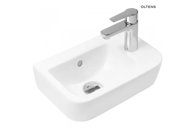 Oltens Vernal umywalka 37x24,5 cm wisząca prawa z powłoką SmartClean biała