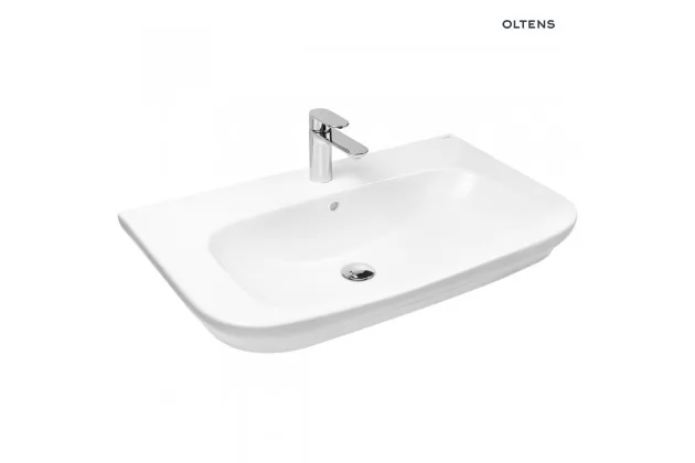 Oltens Gulfoss umywalka 80x46 cm nablatowa częściowo wpuszczana z powłoką SmartClean biała