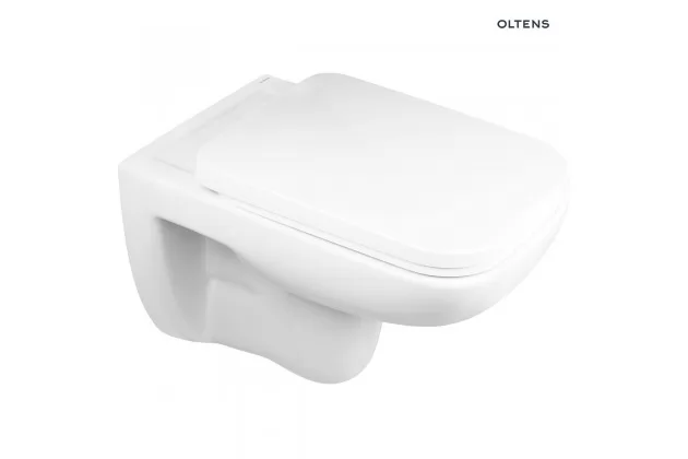 Oltens Ribe miska WC wisząca PureRim z deską wolnoopadającą biała