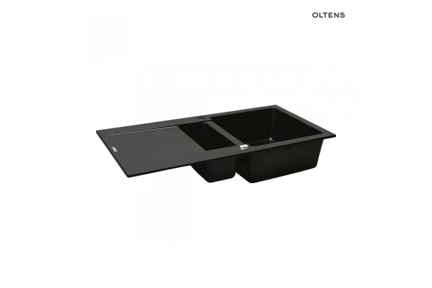 Oltens Gravan zlewozmywak granitowy 1,5-komorowy z ociekaczem 100x50 cm czarny mat