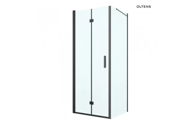 Oltens Hallan kabina prysznicowa 80x90 cm kwadratowa czarny mat/szkło przezroczyste drzwi ze ścianką