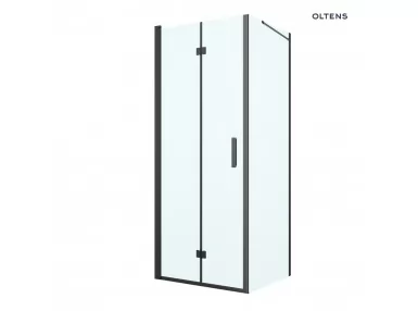 Oltens Hallan kabina prysznicowa 90x90 cm prostokątna drzwi ze ścianką czarny mat/szkło przezroczyste