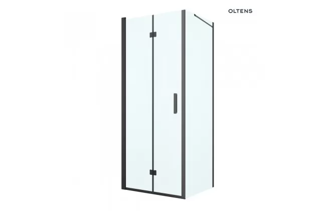 Oltens Hallan kabina prysznicowa 90x90 cm prostokątna drzwi ze ścianką czarny mat/szkło przezroczyste