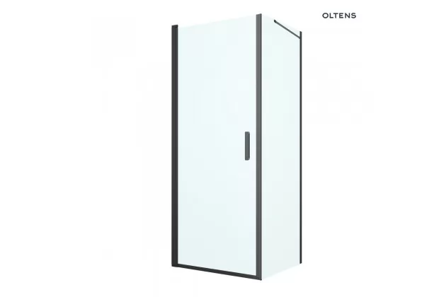 Oltens Rinnan kabina prysznicowa 80x90 cm kwadratowa drzwi ze ścianką czarny mat/szkło przezroczyste