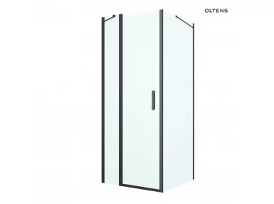 Oltens Verdal kabina prysznicowa 80x90 cm prostokątna drzwi ze ścianką czarny mat/szkło przezroczyste