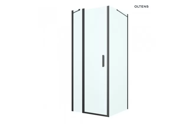 Oltens Verdal kabina prysznicowa 80x90 cm prostokątna drzwi ze ścianką czarny mat/szkło przezroczyste