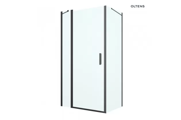Oltens Verdal kabina prysznicowa 100x100 cm kwadratowa drzwi ze ścianką czarny mat/szkło przezroczyste