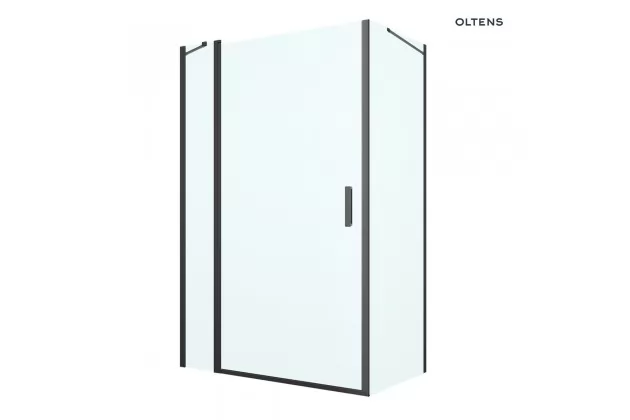 Oltens Verdal kabina prysznicowa 120x90 cm protokątna czarny mat/szkło przezroczyste drzwi ze ścianką