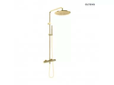Oltens Boran zestaw prysznicowy termostatyczny z deszczownicą okrągłą złotą