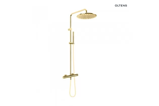 Oltens Boran zestaw prysznicowy termostatyczny z deszczownicą okrągłą złotą