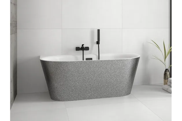 Vica Glam 150 Srebrna wanna wolnostojąca przyścienna 150x80 + syfon z przelewem chrom