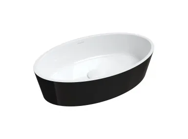 BARI M+ umywalka nablatowa 50x30 biały / czarny połysk