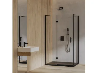 MANHATTAN kabina prysznicowa prostokątna z drzwiami uchylnymi 80x100 cm czarny mat / transparentny