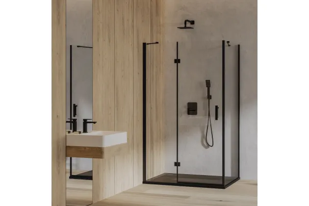 MANHATTAN kabina prysznicowa prostokątna z drzwiami uchylnymi 80x100 cm czarny mat / transparentny