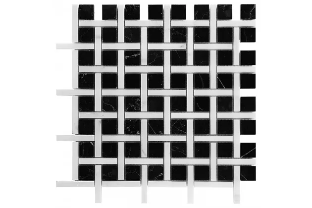 Pure Black BW02 Mozaika kamienna, rozmiar kostki 63x10/25x25x10 mm