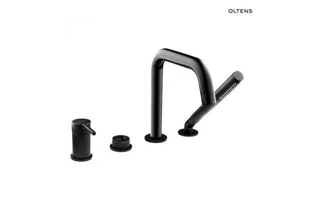 Oltens Rann bateria wannowo-prysznicowa 4 otworowa nawannowa czarny mat 34205300