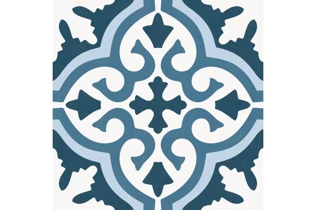 Valencja Lonja 25x25 - Wzorzysta płytka gresowa biało niebieska