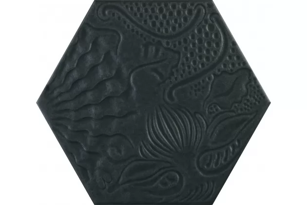 Gaudi Black Hex 25 22x25. Czarna płytka gresowa heksagonalna.