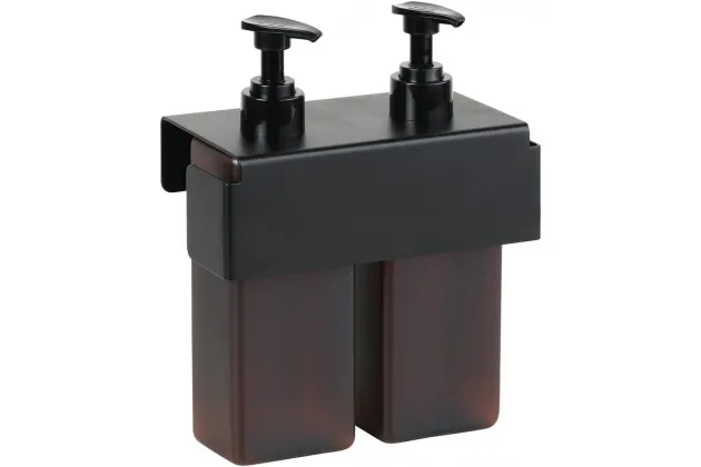 Uchwyt wraz z dozownikiem na mydło 500ml Living , podw&oacute;jny, w kolorze czarny mat - 101519020 + 131567705