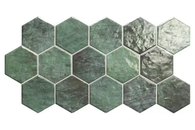 Hex Zellige 26.5x51. Zielona płytka gresowa heksagonalna.
