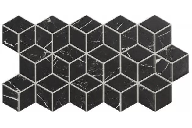 Rhombus Marquina 26.5x51. Płytka gresowa imitacja czarny marmur, romby.